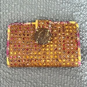 Vera Bradley Tan Clutch with Geometric Lattice Design